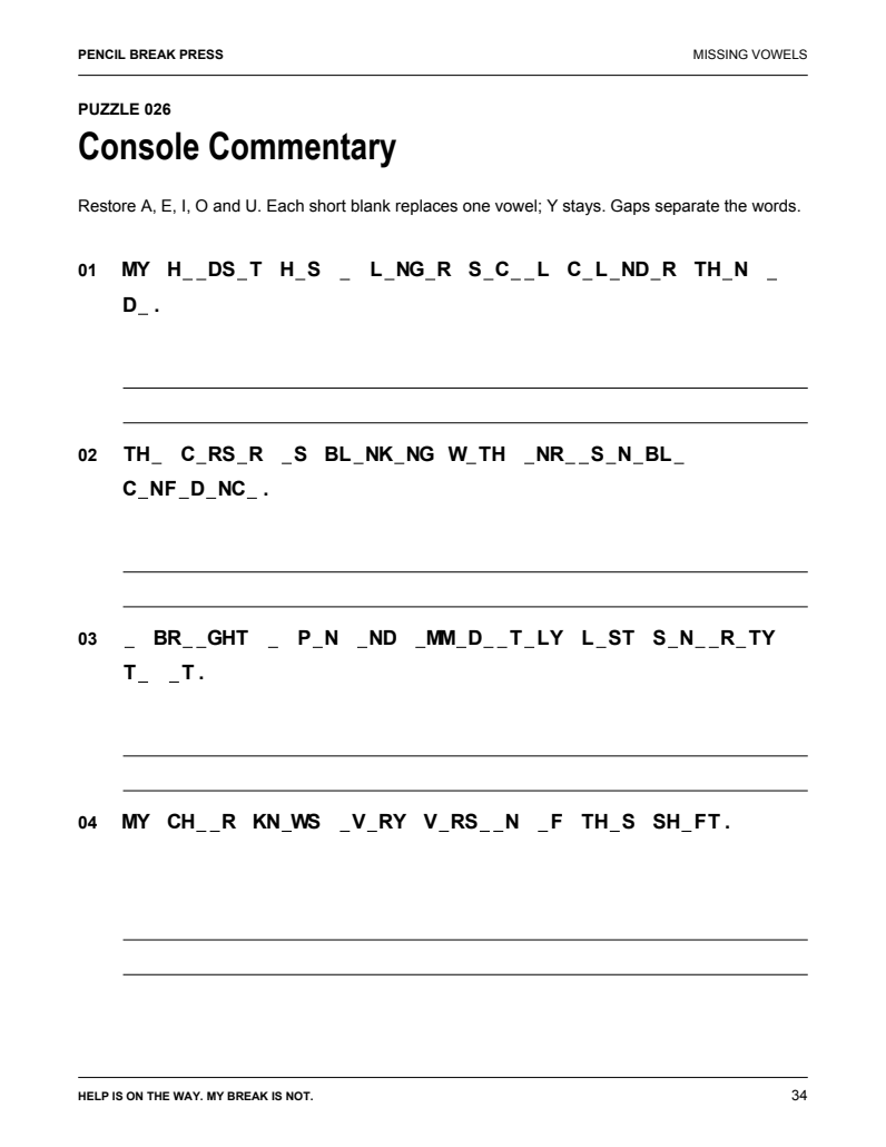 Interior sample: Missing vowels