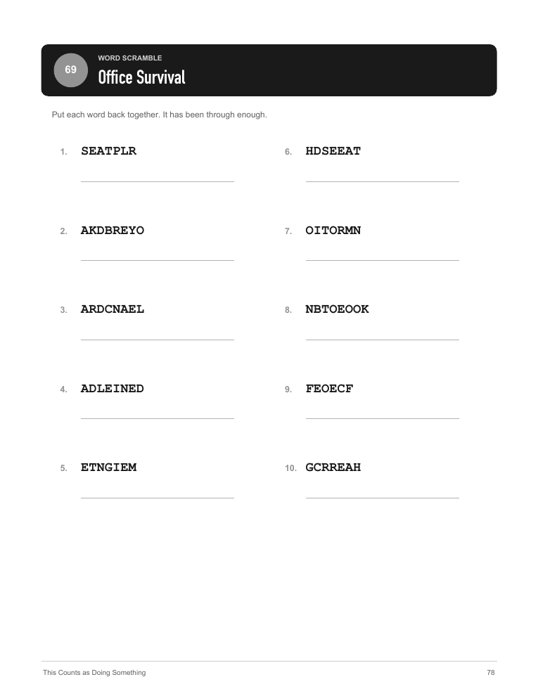 Sample word scrambles page from the book