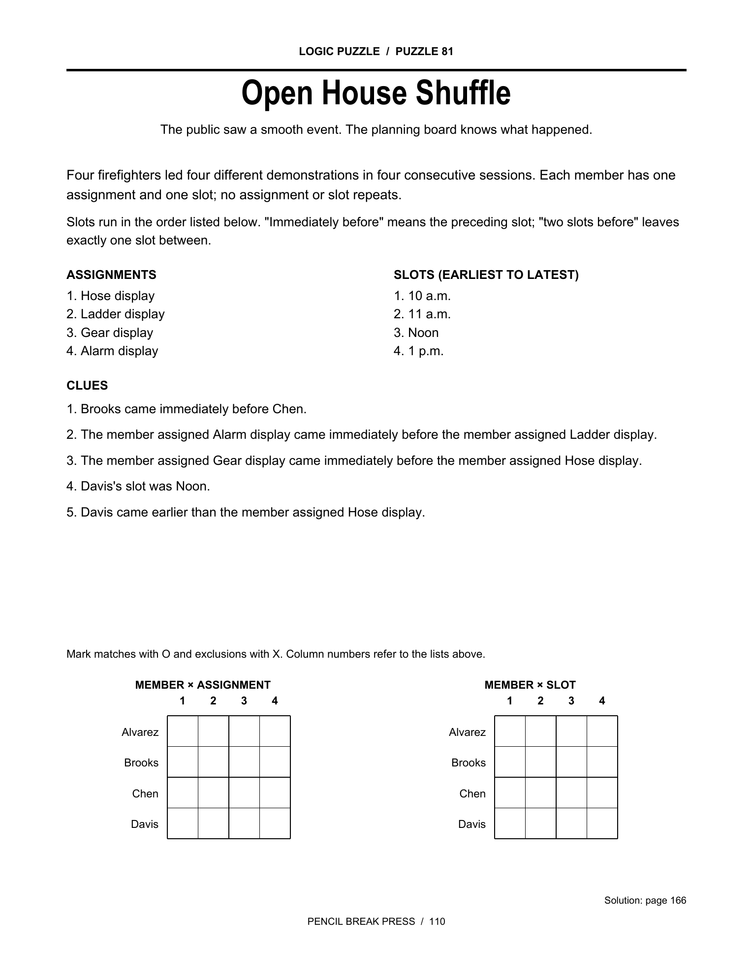 Actual black-and-white logic puzzle page from More Water Won't Solve This.