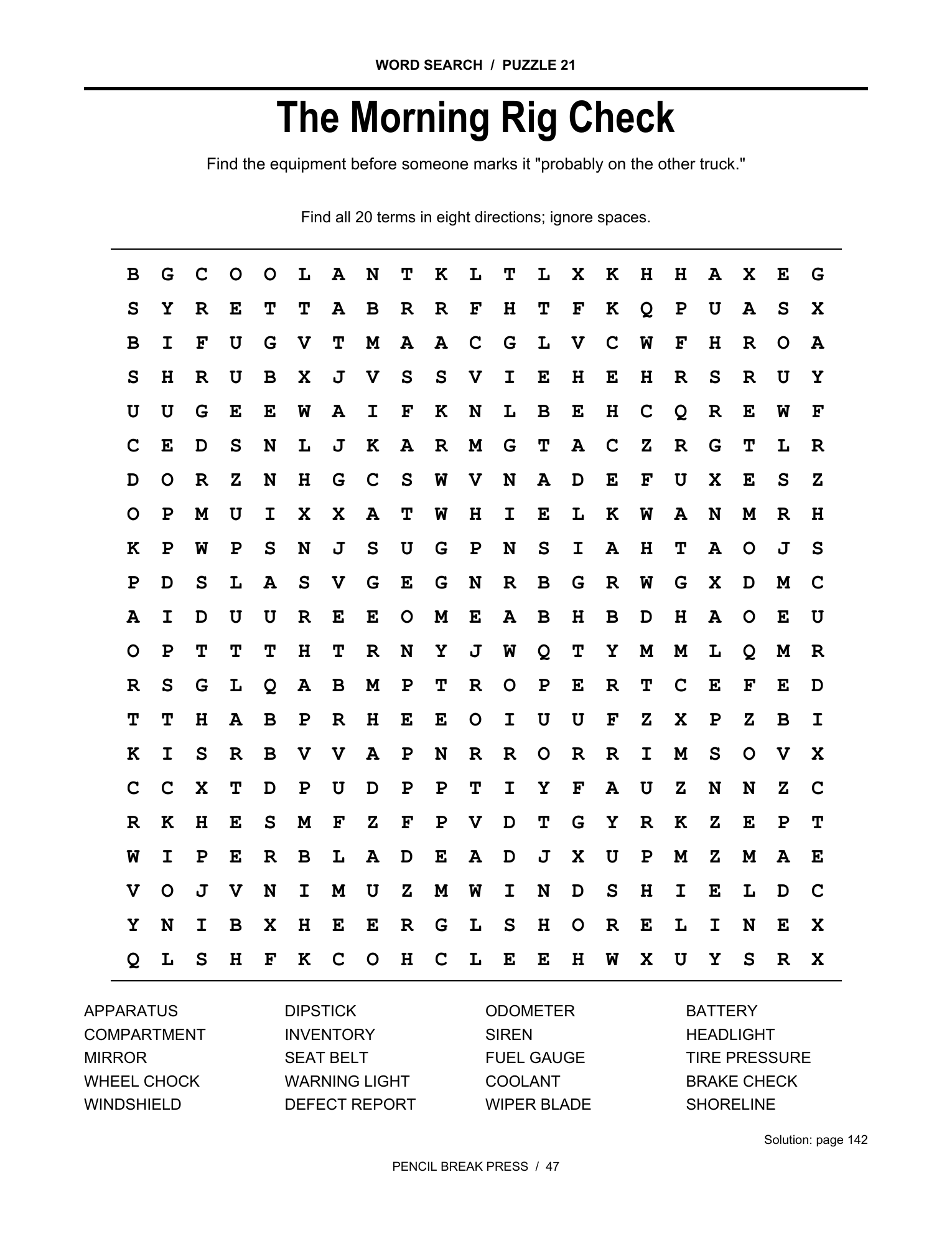 Actual black-and-white word search page from More Water Won't Solve This.