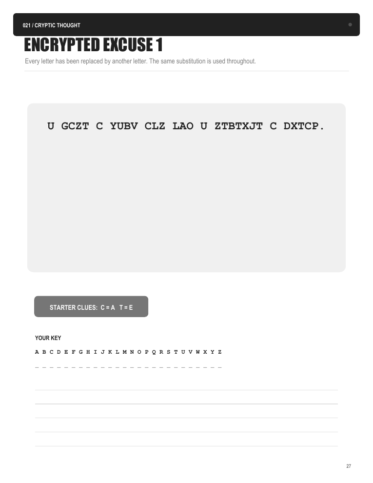 Sample cryptograms page from I'm Not Procrastinating. This Is a Puzzle