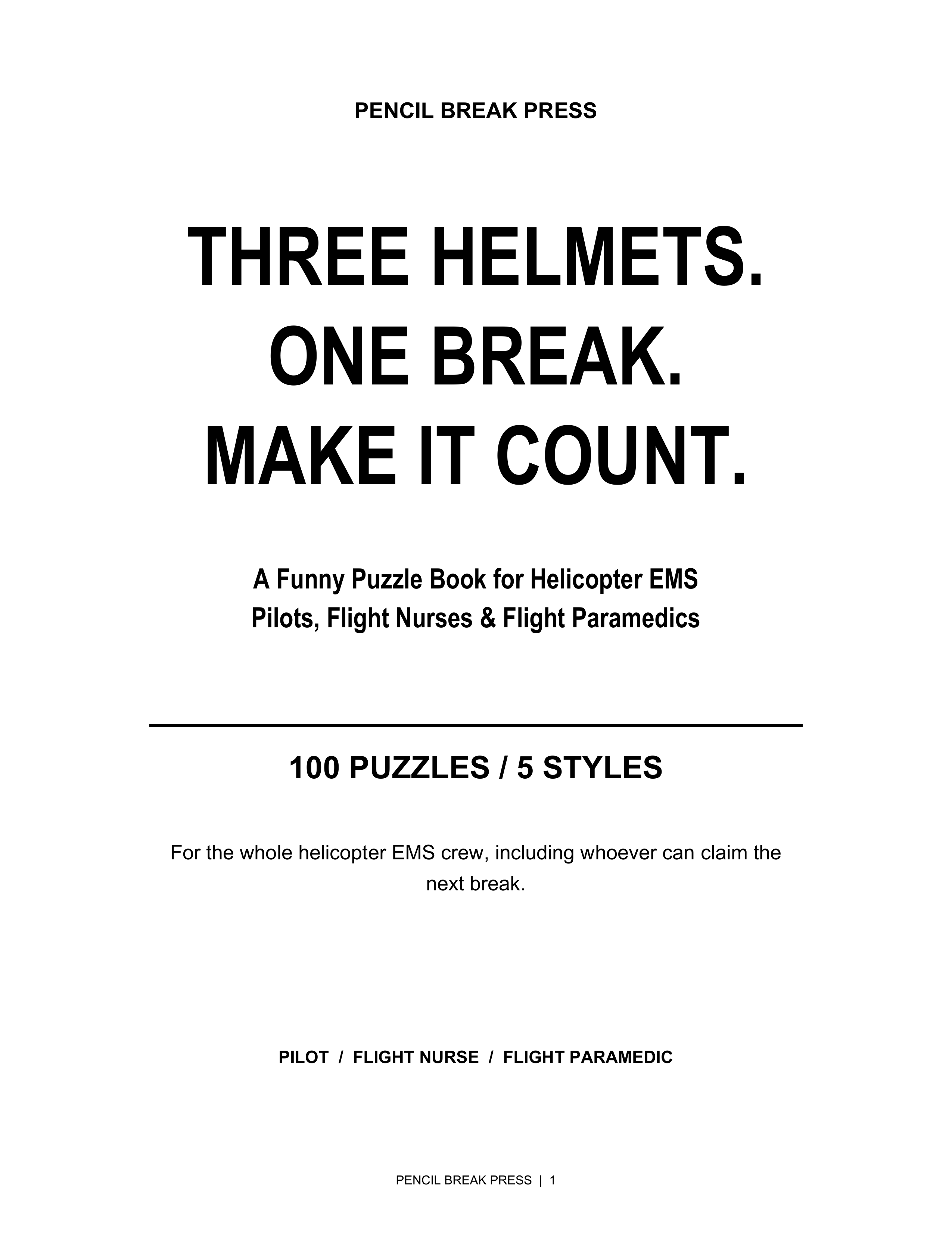 Title page sample page from Three Helmets. One Break. Make It Count.