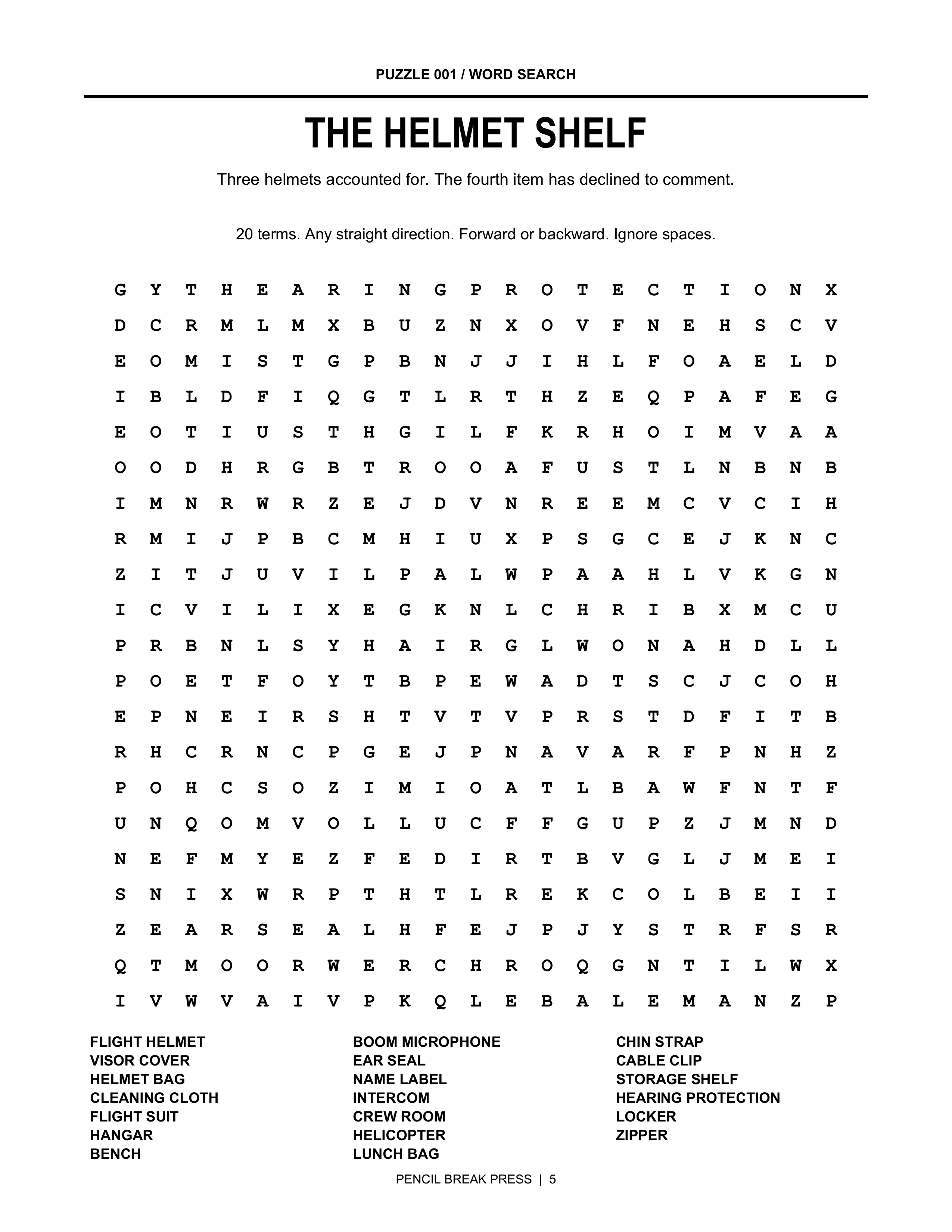 Word searches sample page from Three Helmets. One Break. Make It Count.